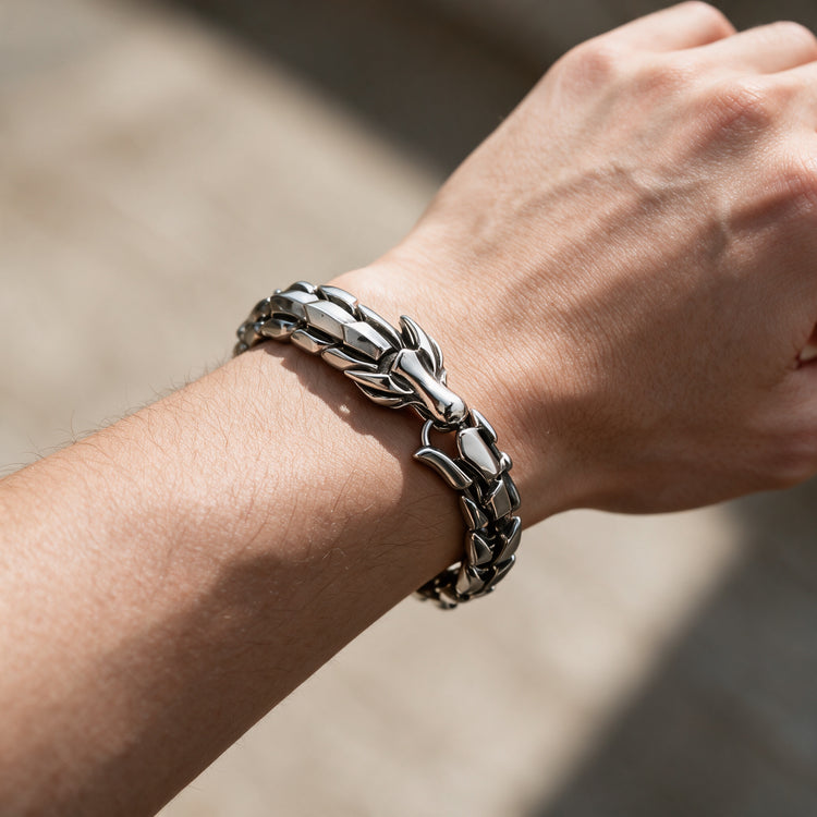 Bracelet du serpent \"Colère de Jörmungand\" - Argent