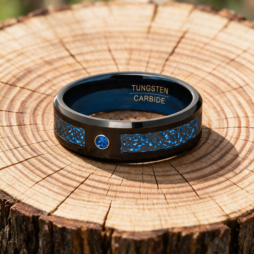 bague de jarl valhalla azur en tungstene - Odin's Hall
