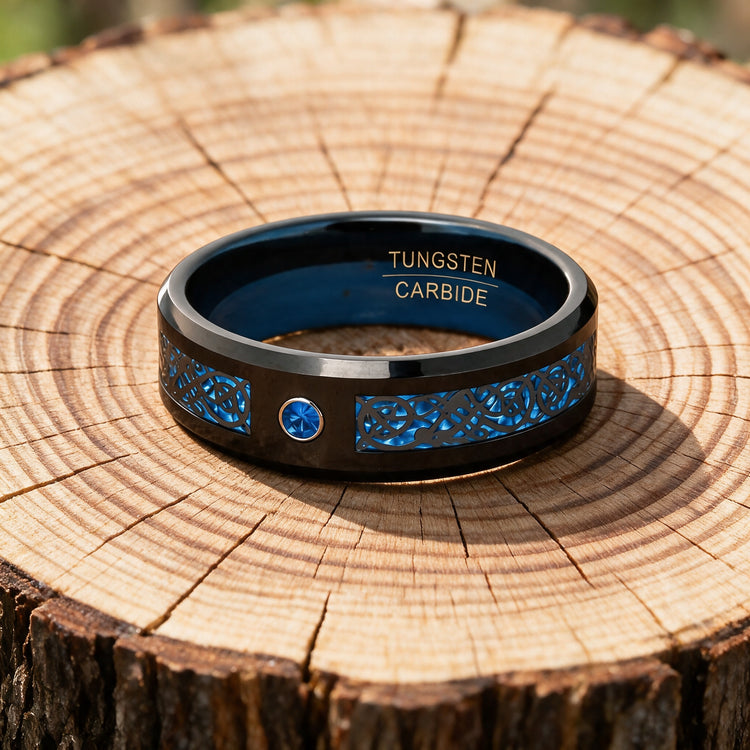 Bague de Jarl 'valhalla azur' en tungstène