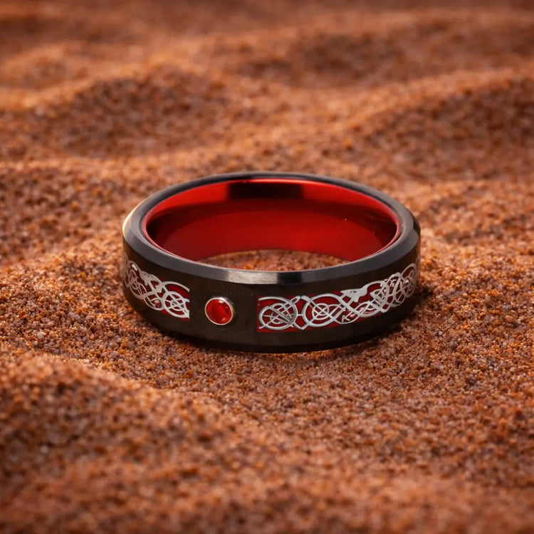 Bague de Jarl \"Sang du Valhalla\" en Tungstène