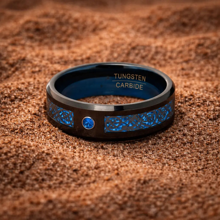 Bague de Jarl 'valhalla azur' en tungstène