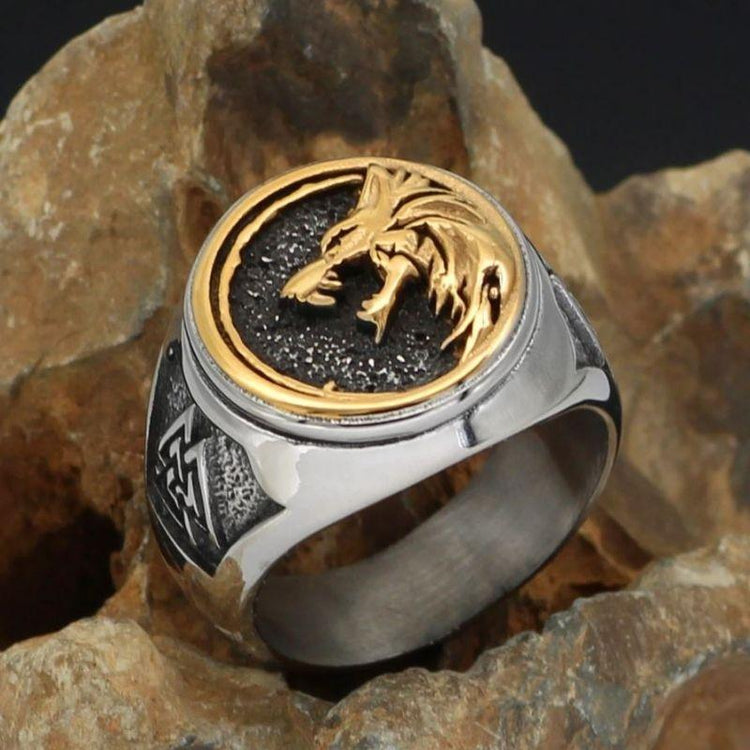 Bague tête de loup viking - acier inoxydable