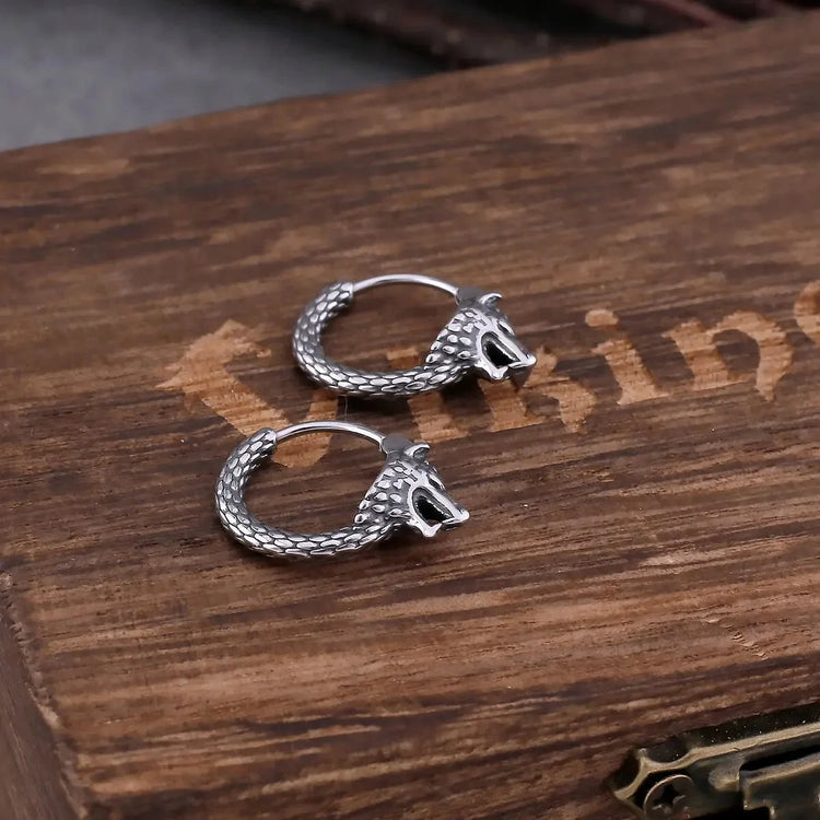 Boucles d'oreilles loup Fenrir en acier inoxydable