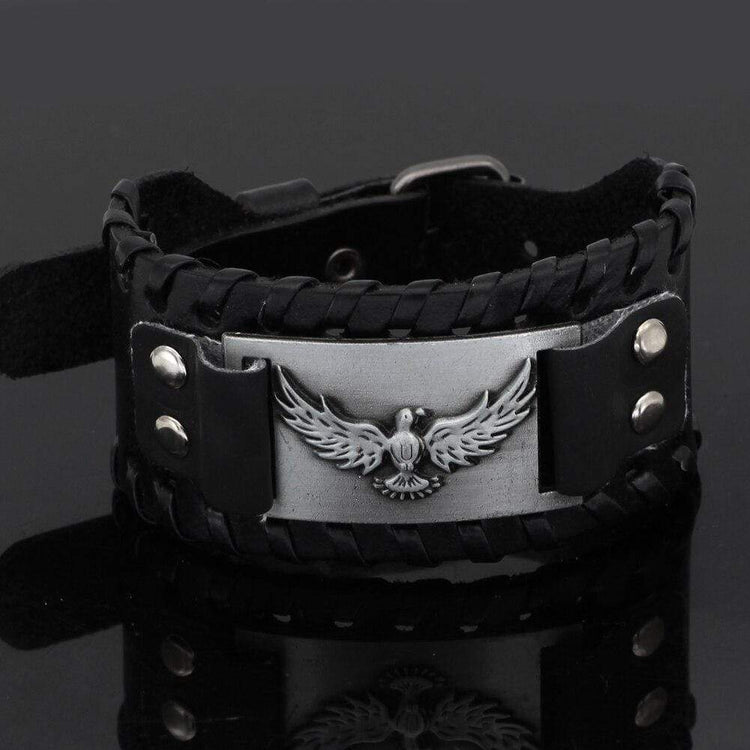 Bracelet corbeau d'Odin en cuir