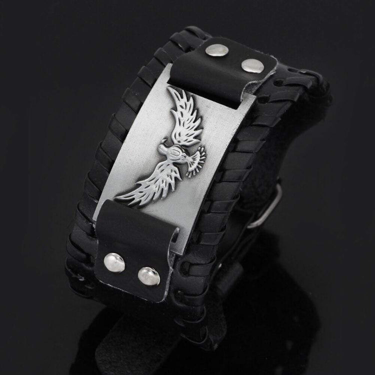 Bracelet corbeau d'Odin en cuir