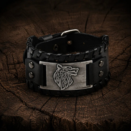 Bracelet en cuir ajustable - Loup Fenrir®