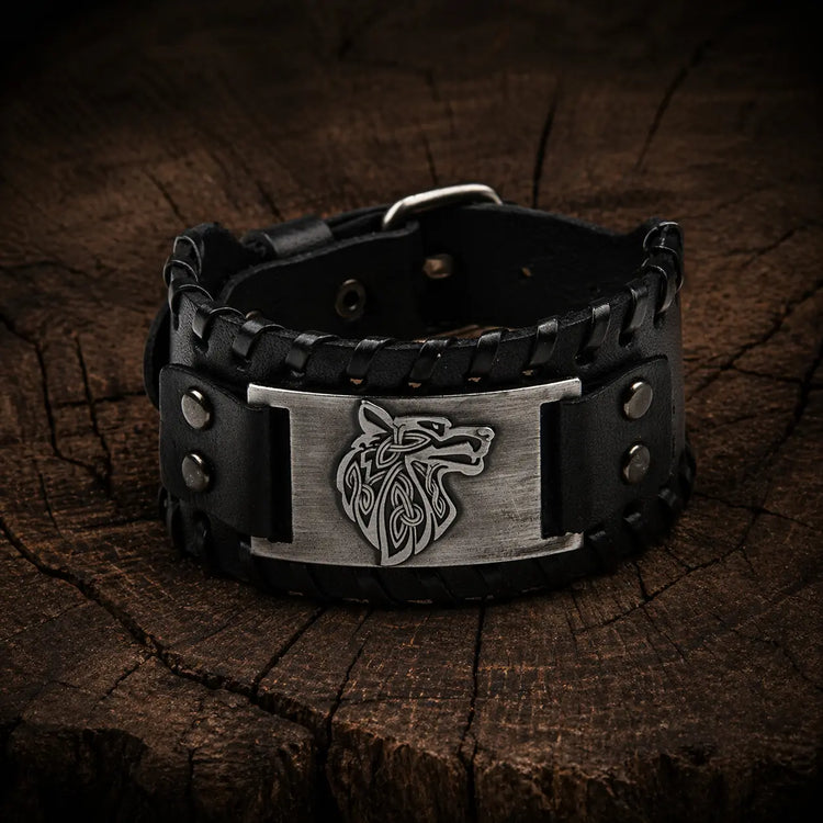 Bracelet en cuir ajustable - Loup Fenrir®
