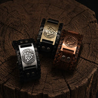Bracelet en cuir ajustable - Symbole Valknut®