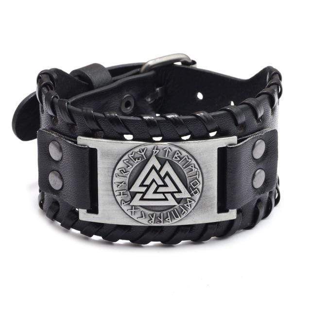 Bracelet en cuir ajustable - Symbole Valknut®