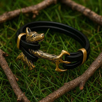 Bracelet Viking Tête de Fenrir en cuir