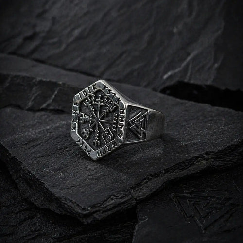 Chevalière viking rune Vegvisir - Acier inoxydable