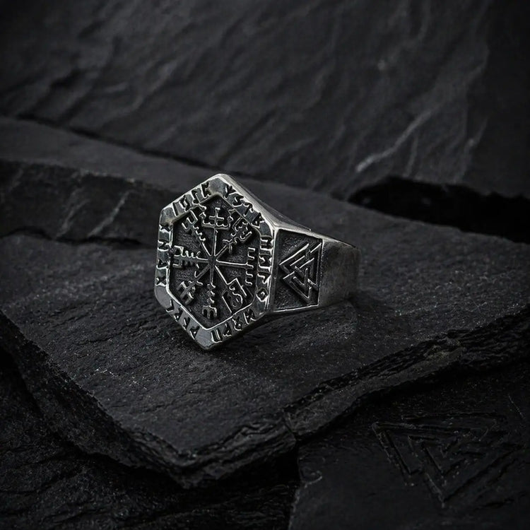 Chevalière viking rune Vegvisir - Acier inoxydable