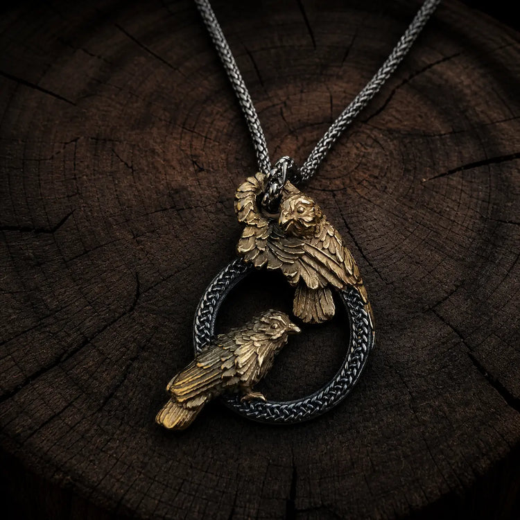 Collier corbeaux messagers d'Odin en acier inoxydable