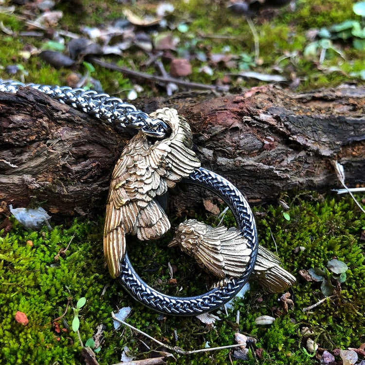 Collier corbeaux messagers d'Odin en acier inoxydable