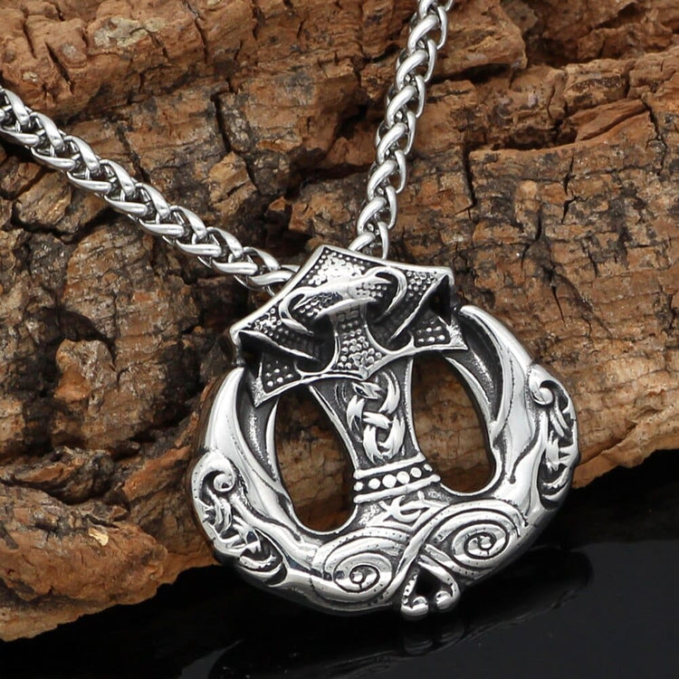 Collier Mjolnir - marteau de Thor avec becs des corbeaux d'odin