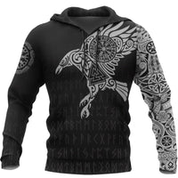 Hoodie Viking \"Corbeau Majestueux - Symboles Sacrés d'Odin\"