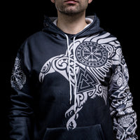 Hoodie Viking \"Corbeau Majestueux - Symboles Sacrés d'Odin\"