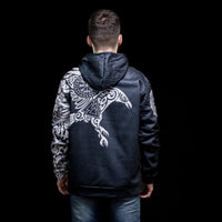 Hoodie Viking \"Corbeau Majestueux - Symboles Sacrés d'Odin\"