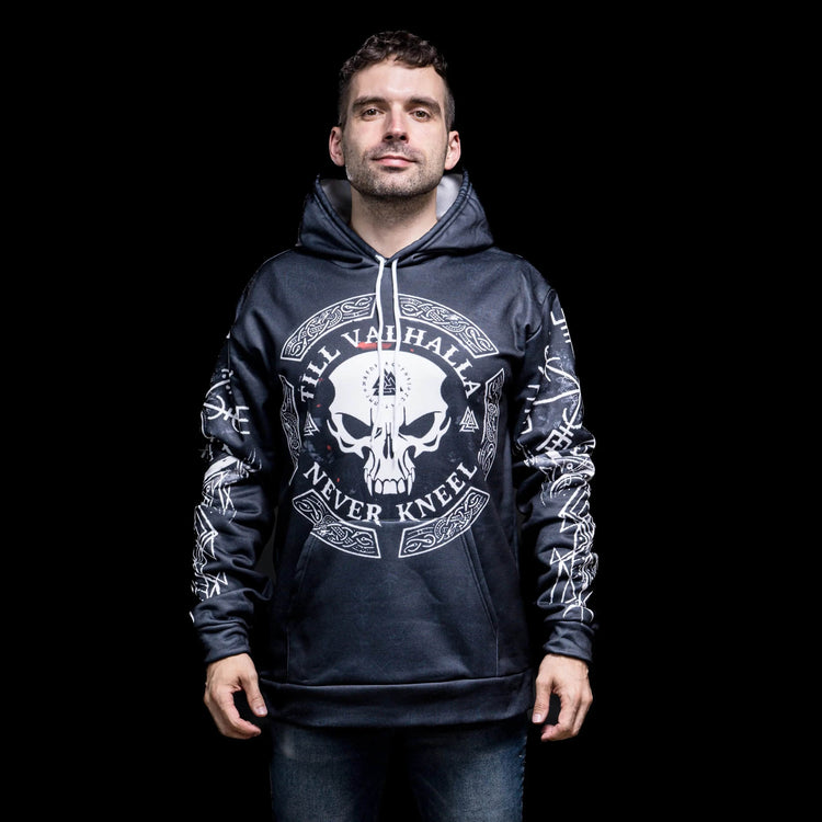 Hoodie Viking \"Hoodie Crâne de Guerrier - Voyage jusqu'au Valhalla\"