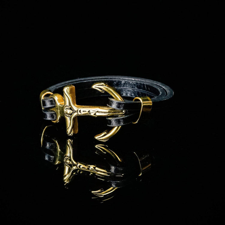 Bracelet Viking Ancre de bateau chrétienne en cuir