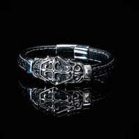 Bracelet Viking gravure chrétienne en cuir