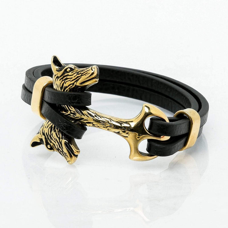 Bracelet Viking Tête de Fenrir en cuir