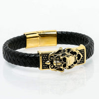 Bracelet Viking Tête de mort en cuir